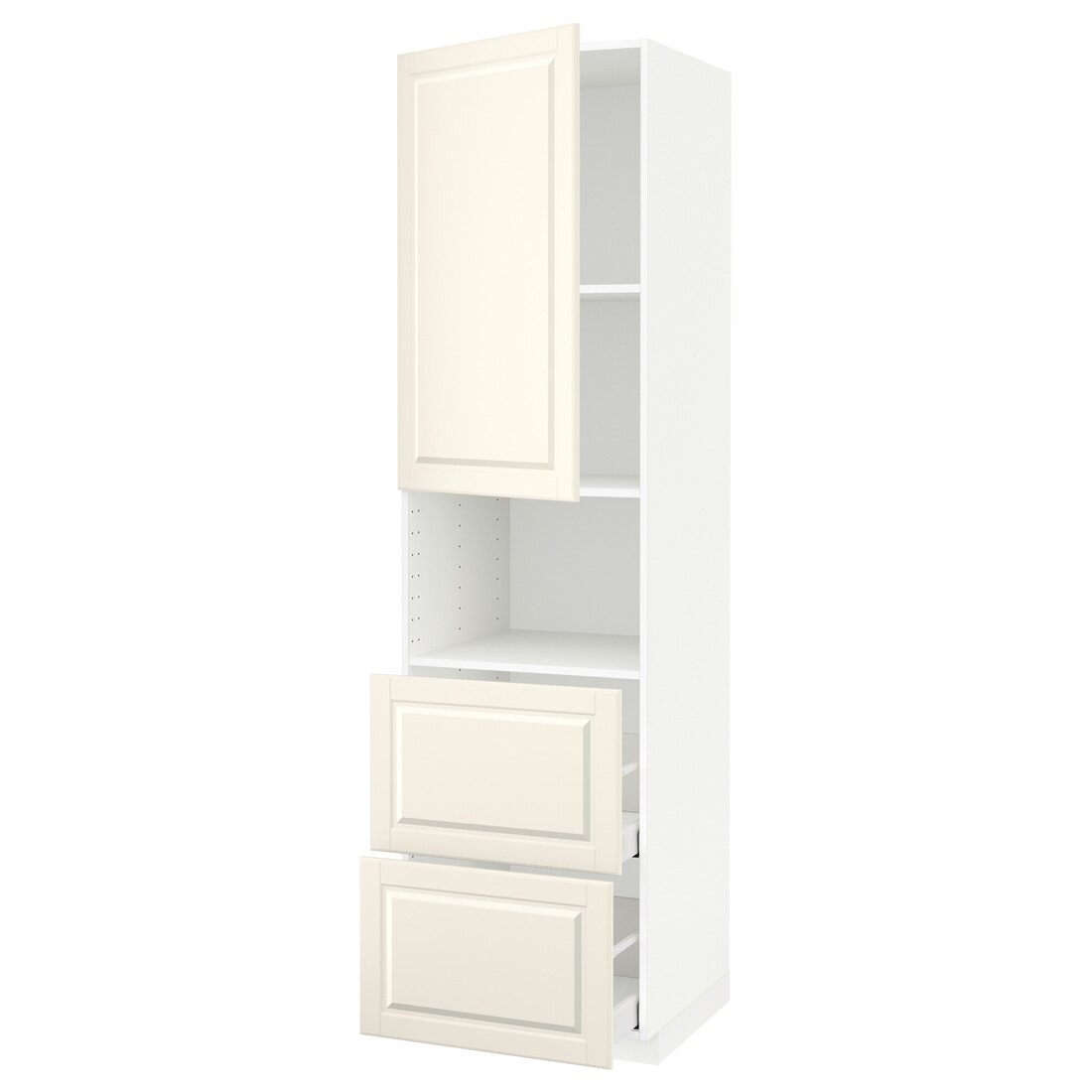 IKEA METOD МЕТОД / MAXIMERA МАКСИМЕРА Высокий шкаф для микроволновки с дверями / 2 ящика, белый / Bodbyn кремовый, 60x60x220 см 19468413 | 194.684.13