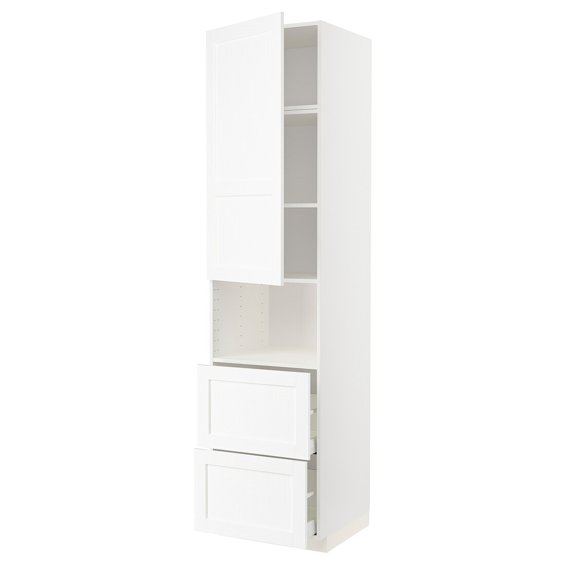 IKEA METOD МЕТОД / MAXIMERA МАКСИМЕРА Высокий шкаф для микроволновки с дверями / 2 ящика, белый Enköping / белый имитация дерева, 60x60x240 см 39473588 | 394.735.88