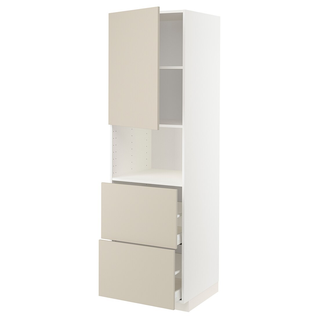IKEA METOD МЕТОД / MAXIMERA МАКСИМЕРА Высокий шкаф для микроволновки с дверями / 2 ящика, белый / Havstorp бежевый, 60x60x200 см 39464824 | 394.648.24