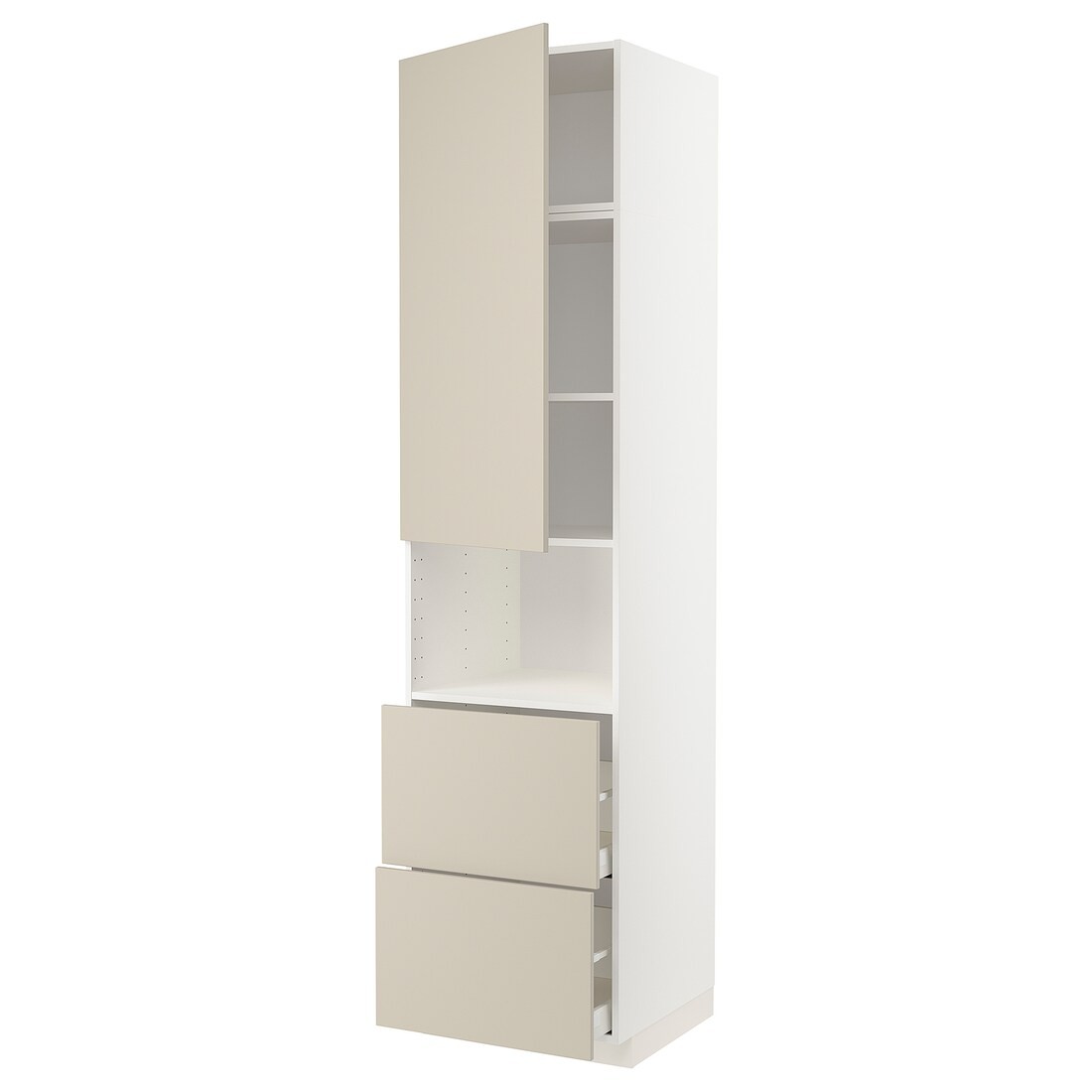 IKEA METOD МЕТОД / MAXIMERA МАКСИМЕРА Высокий шкаф для микроволновки с дверями / 2 ящика, белый / Havstorp бежевый, 60x60x240 см 19462500 | 194.625.00