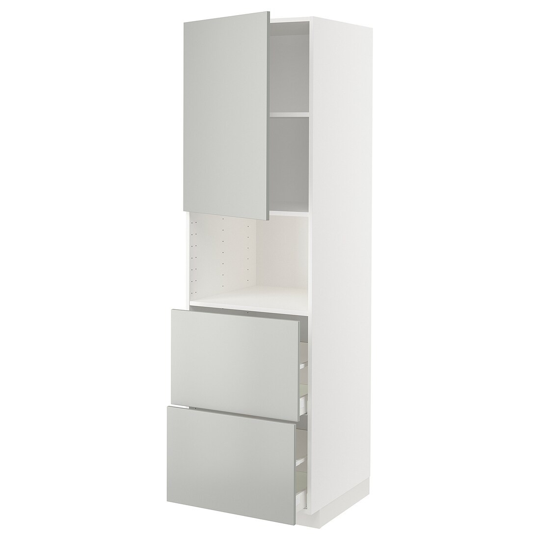 IKEA METOD / MAXIMERA Высокий шкаф для микроволновки с дверями / 2 ящика, белый / Хавсторп светло-серый, 60x60x200 см 09538751 | 095.387.51