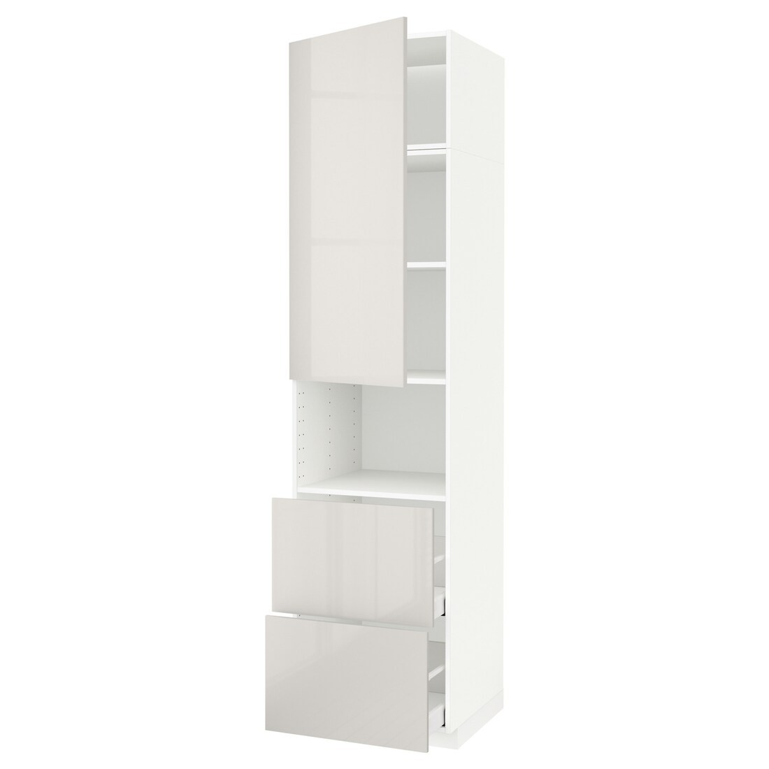 IKEA METOD МЕТОД / MAXIMERA МАКСИМЕРА Высокий шкаф для микроволновки с дверями / 2 ящика, белый / Ringhult светло-серый, 60x60x240 см 99468782 | 994.687.82