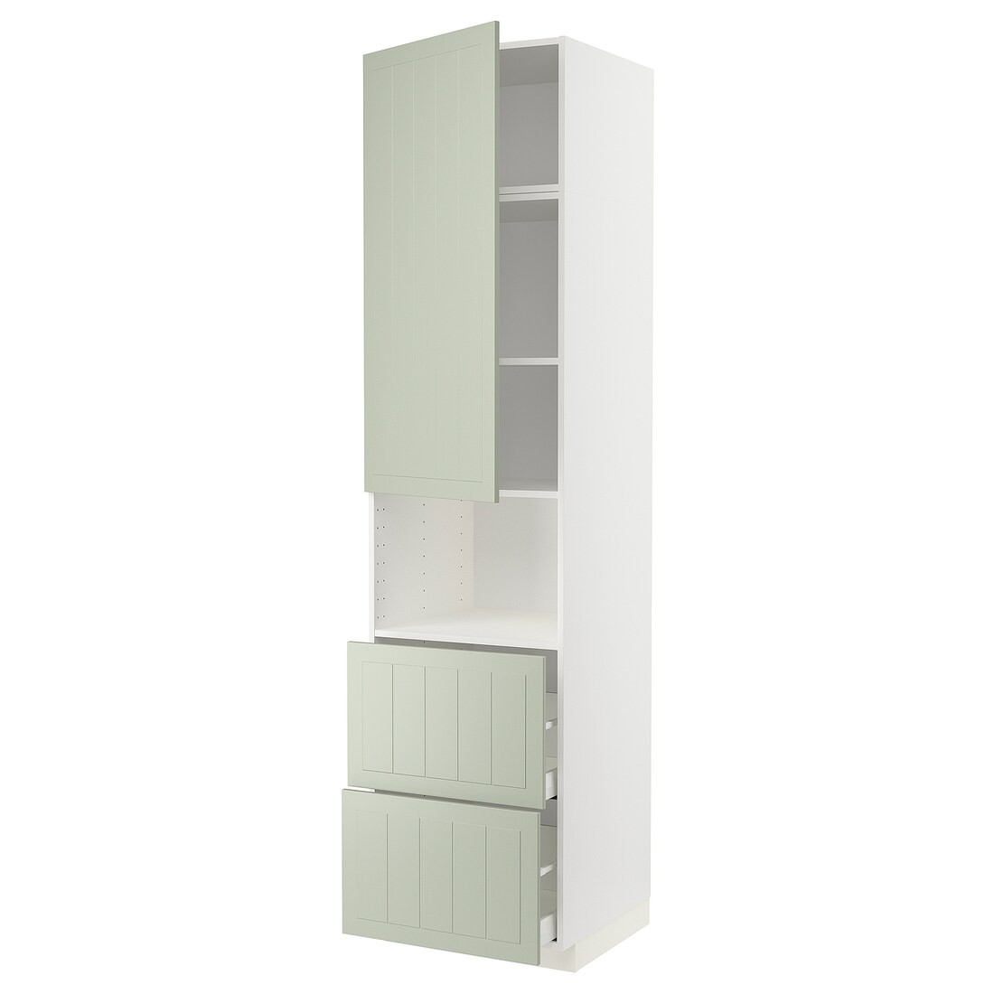 IKEA METOD МЕТОД / MAXIMERA МАКСИМЕРА Высокий шкаф для микроволновки с дверями / 2 ящика, белый / Stensund светло-зеленый, 60x60x240 см 59486561 | 594.865.61