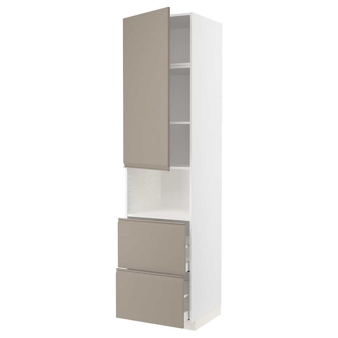 IKEA METOD МЕТОД / MAXIMERA МАКСИМЕРА Высокий шкаф для микроволновки с дверями / 2 ящика, белый / Upplöv матовый темно-бежевый, 60x60x240 см 29492484 | 294.924.84
