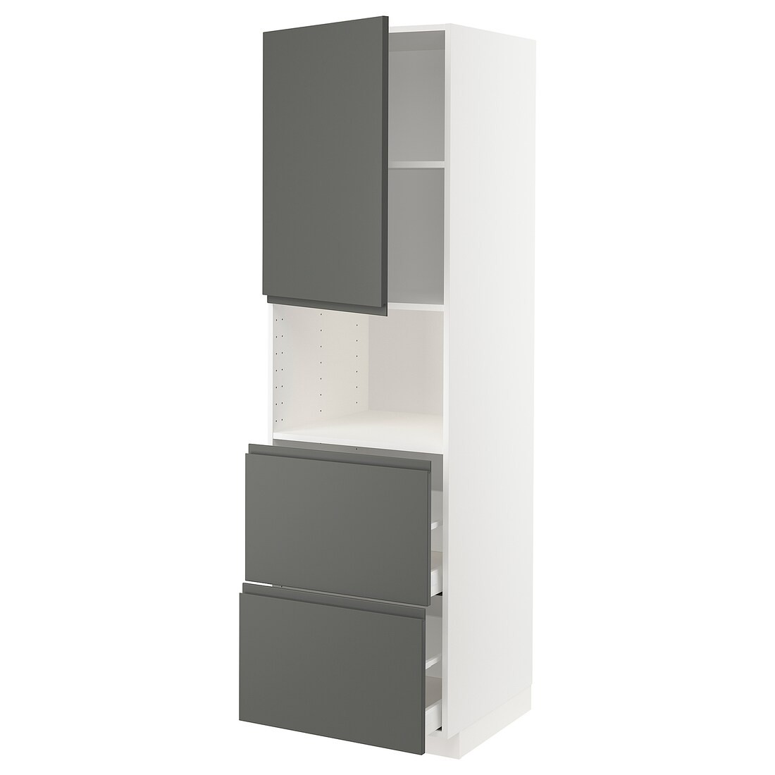 IKEA METOD МЕТОД / MAXIMERA МАКСИМЕРА Высокий шкаф для микроволновки с дверями / 2 ящика, белый / Voxtorp темно-серый, 60x60x200 см 19455298 | 194.552.98