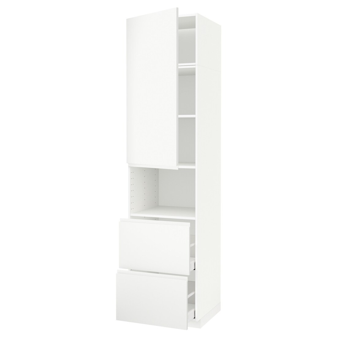 IKEA METOD МЕТОД / MAXIMERA МАКСИМЕРА Высокий шкаф для микроволновки с дверями / 2 ящика, белый / Voxtorp матовый белый, 60x60x240 см 29454972 | 294.549.72