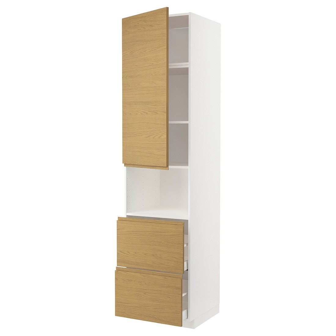 IKEA METOD / MAXIMERA высокий шкаф д/СВЧ/дверца/2ящика, белый / Voxtorp имитация дуб, 60x60x240 см 39538858 | 395.388.58