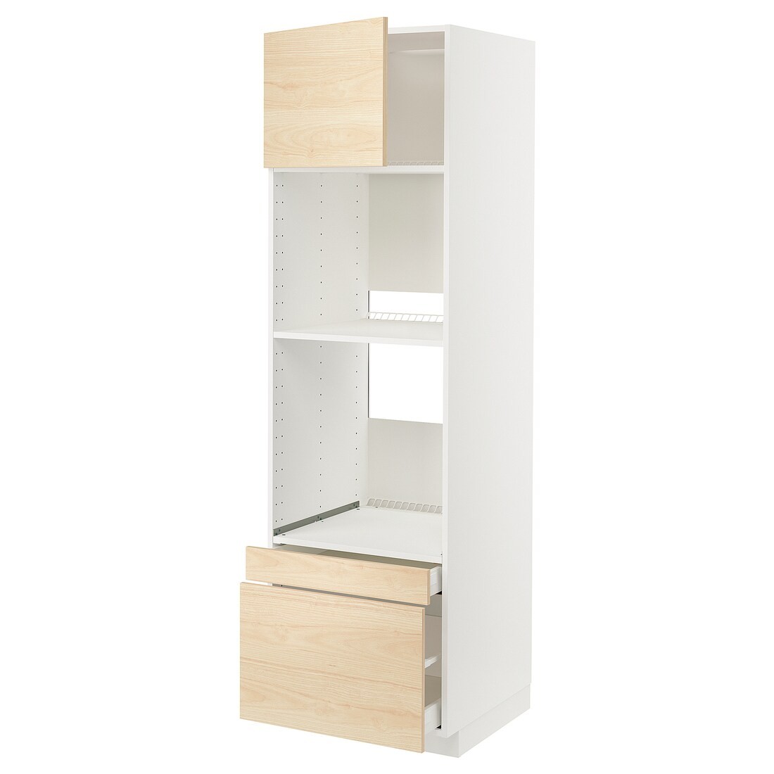 IKEA METOD МЕТОД / MAXIMERA МАКСИМЕРА Высокий шкаф для духовки комби с дверцей / ящиками, белый / Askersund узор светлый ясень, 60x60x200 см 49462396 | 494.623.96