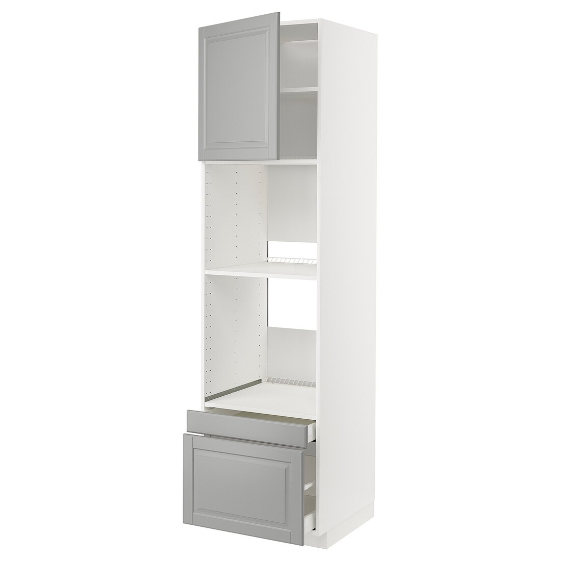 IKEA METOD МЕТОД / MAXIMERA МАКСИМЕРА Высокий шкаф для духовки комби с дверцей / ящиками, белый / Bodbyn серый, 60x60x220 см 29457348 | 294.573.48