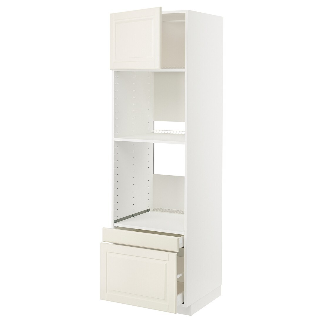 IKEA METOD МЕТОД / MAXIMERA МАКСИМЕРА Высокий шкаф для духовки комби с дверцей / ящиками, белый / Bodbyn кремовый, 60x60x200 см 89459108 | 894.591.08