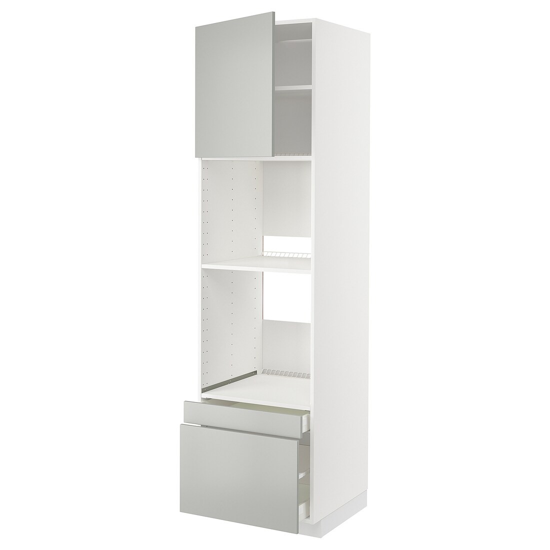 IKEA METOD / MAXIMERA Высокий шкаф для духовки комби с дверцей / ящиками, белый / Хавсторп светло-серый, 60x60x220 см 19539000 | 195.390.00