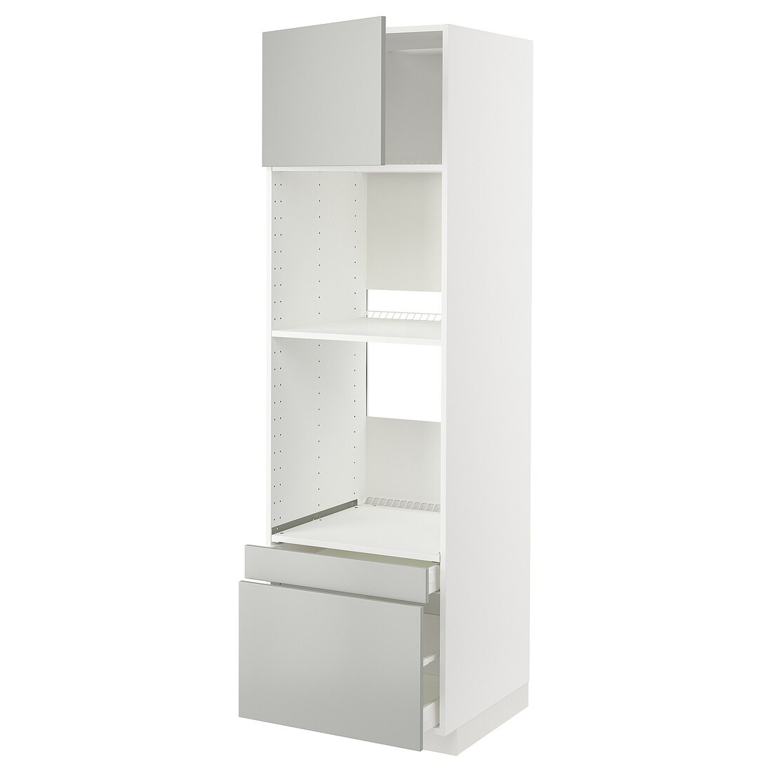 IKEA METOD / MAXIMERA Высокий шкаф для духовки комби с дверцей / ящиками, белый / Хавсторп светло-серый, 60x60x200 см 69538239 | 695.382.39