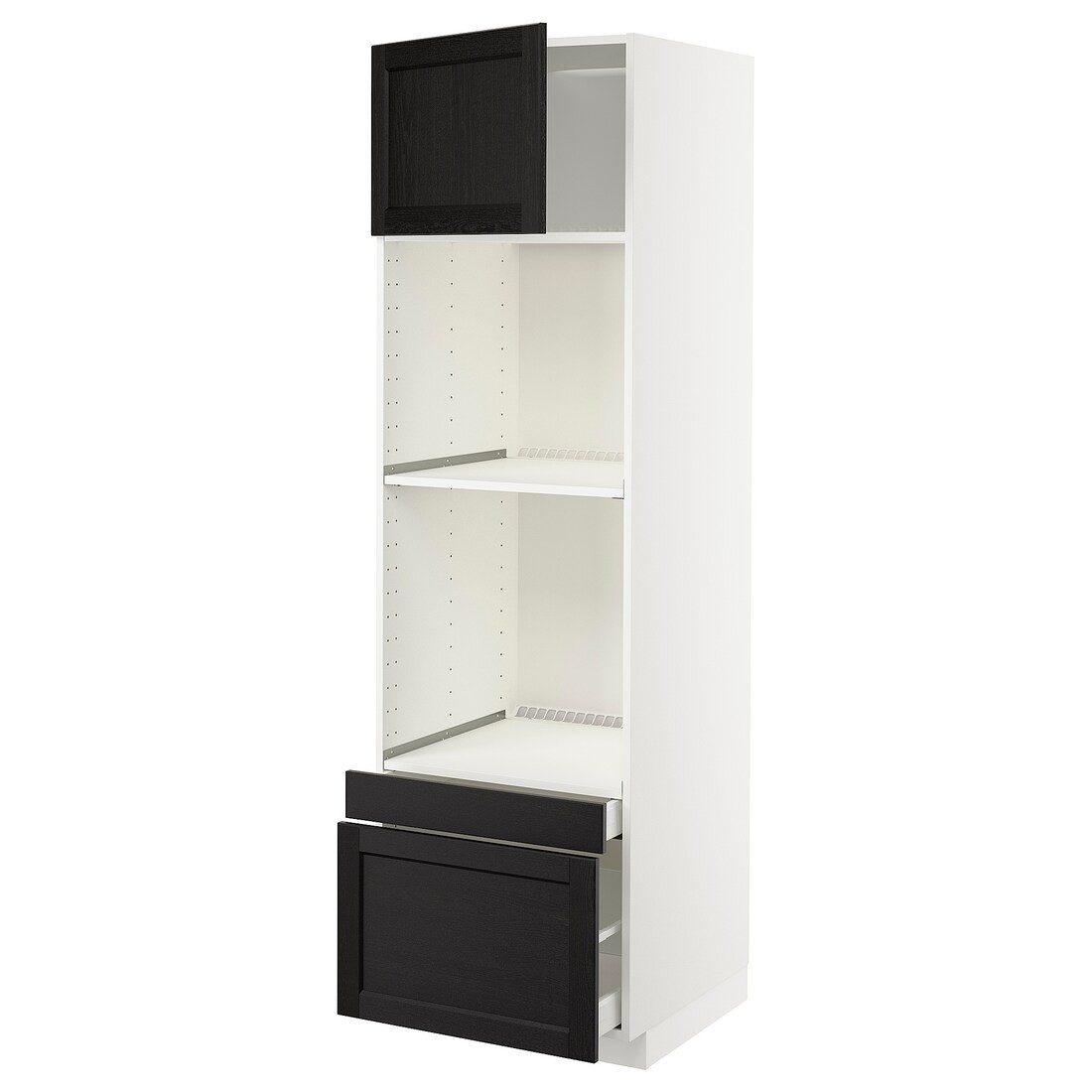 IKEA METOD МЕТОД / MAXIMERA МАКСИМЕРА Высокий шкаф для духовки комби с дверцей / ящиками, белый / Lerhyttan черная морилка, 60x60x200 см 29464240 | 294.642.40