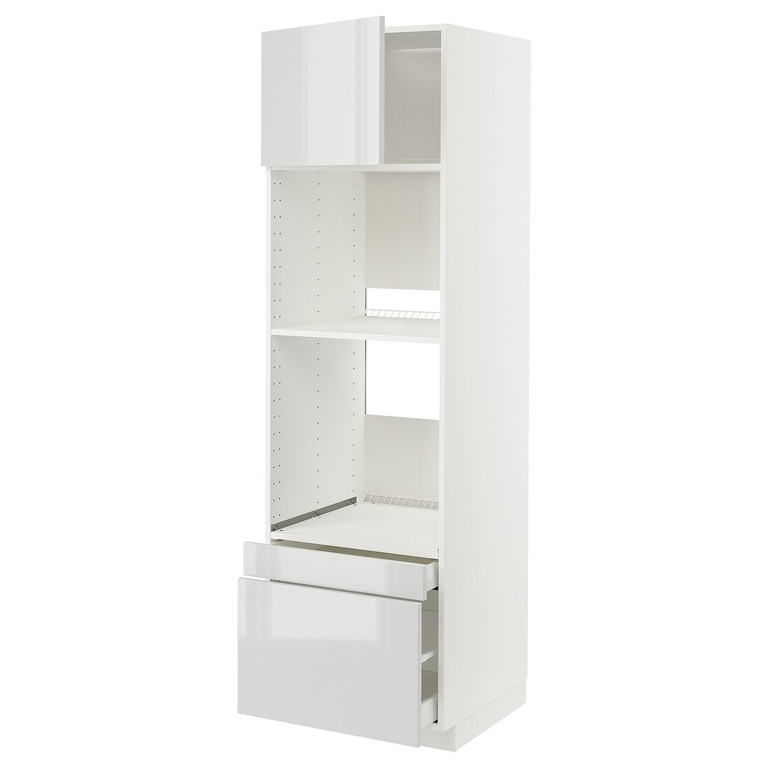 IKEA METOD МЕТОД / MAXIMERA МАКСИМЕРА Высокий шкаф для духовки комби с дверцей / ящиками, белый / Ringhult светло-серый, 60x60x200 см 79469546 | 794.695.46