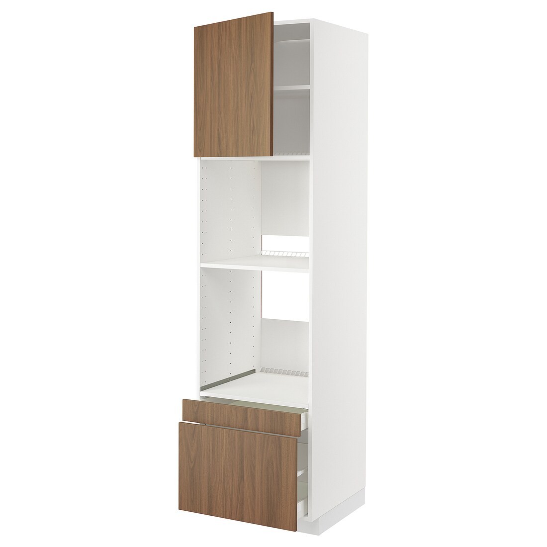 IKEA METOD / MAXIMERA Высокий шкаф для духовки комби с дверцей / ящиками, белый / Имитация коричневого ореха, 60x60x220 см 69519486 | 695.194.86