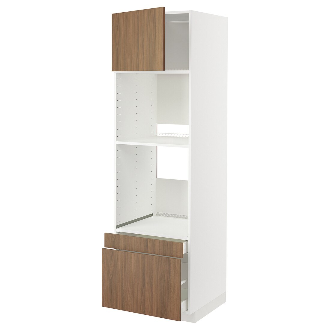 IKEA METOD / MAXIMERA Высокий шкаф для духовки комби с дверцей / ящиками, белый / Имитация коричневого ореха, 60x60x200 см 79519754 795.197.54