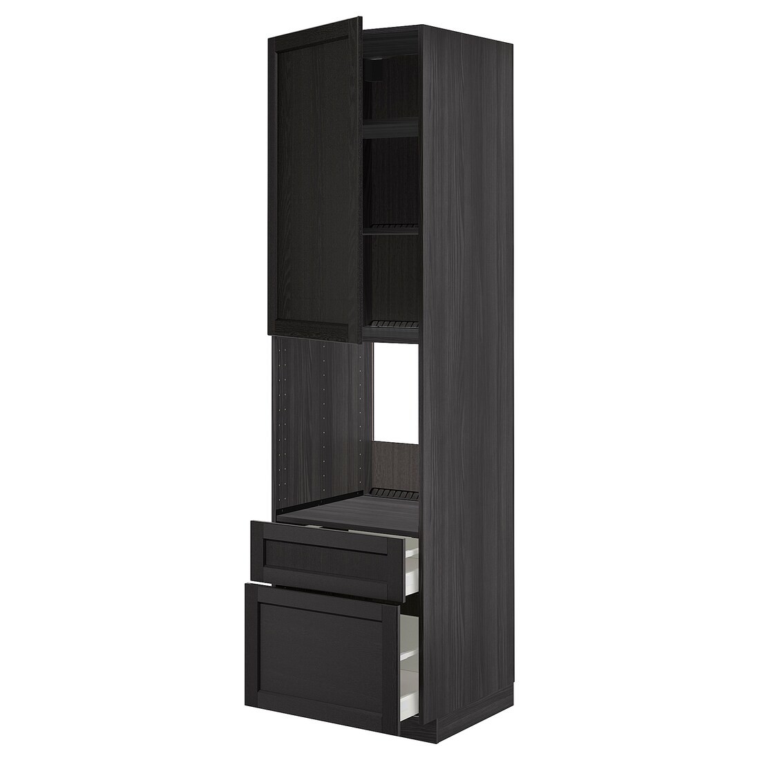 IKEA METOD МЕТОД / MAXIMERA МАКСИМЕРА Высокий шкаф для духовки с дверцей / ящиками, черный / Lerhyttan черная морилка, 60x60x220 см 39468209 | 394.682.09