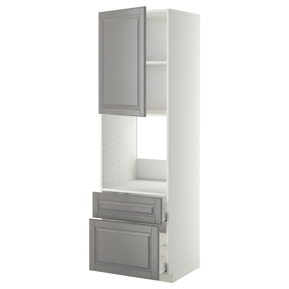 IKEA METOD МЕТОД / MAXIMERA МАКСИМЕРА Высокий шкаф для духовки с дверцей / ящиками, белый / Bodbyn серый, 60x60x200 см 69460424 | 694.604.24