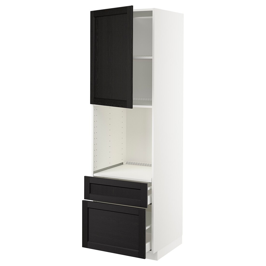 IKEA METOD МЕТОД / MAXIMERA МАКСИМЕРА Высокий шкаф для духовки с дверцей / ящиками, белый / Lerhyttan черная морилка, 60x60x200 см 89463704 | 894.637.04