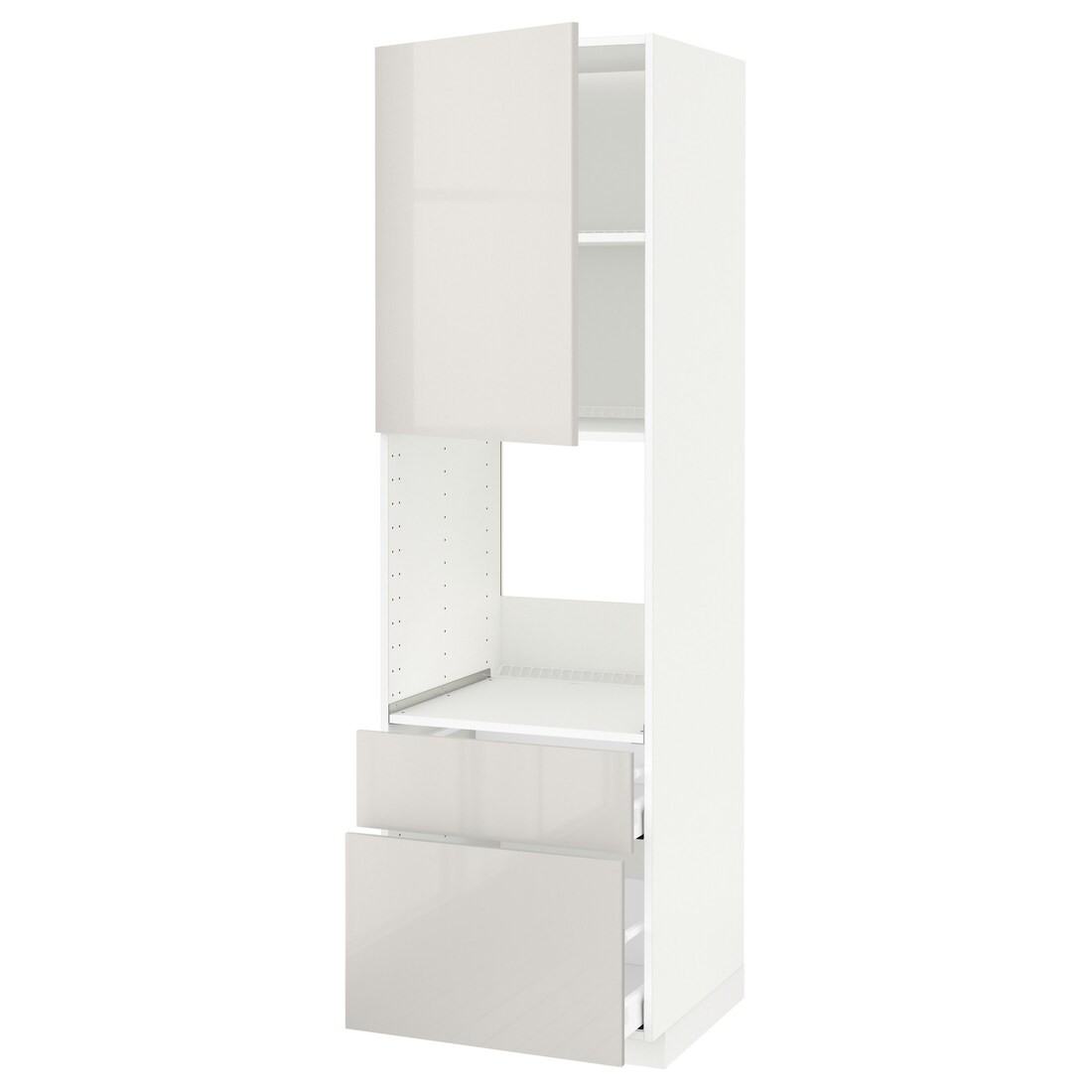 IKEA METOD МЕТОД / MAXIMERA МАКСИМЕРА Высокий шкаф для духовки с дверцей / ящиками, белый / Ringhult светло-серый, 60x60x200 см 69457332 | 694.573.32
