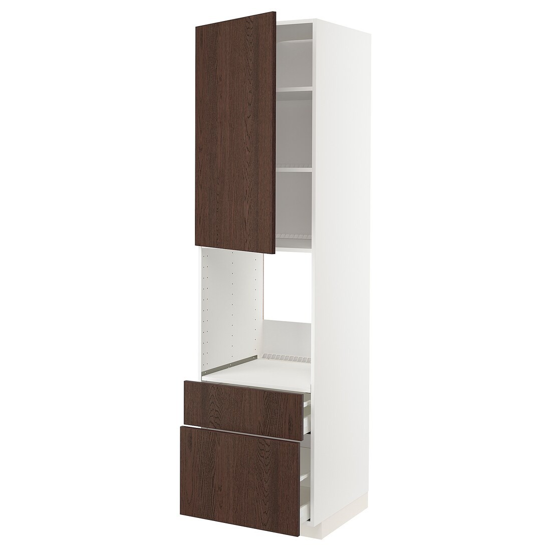 IKEA METOD МЕТОД / MAXIMERA МАКСИМЕРА Высокий шкаф для духовки с дверцей / ящиками, белый / Sinarp коричневый, 60x60x220 см 89455997 | 894.559.97