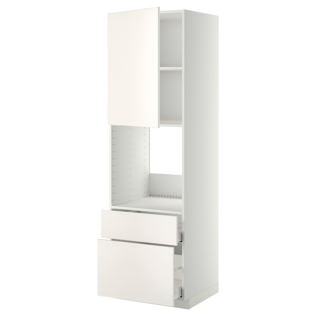 IKEA METOD МЕТОД / MAXIMERA МАКСИМЕРА Высокий шкаф для духовки с дверцей / ящиками, белый / Veddinge белый, 60x60x200 см 19458428 | 194.584.28