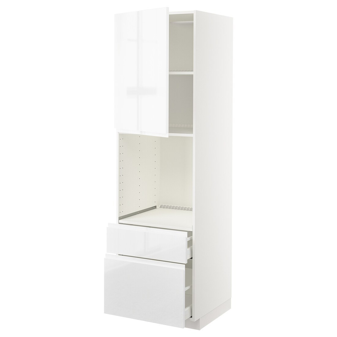 IKEA METOD МЕТОД / MAXIMERA МАКСИМЕРА Высокий шкаф для духовки с дверцей / ящиками, белый / Voxtorp глянцевый / белый, 60x60x200 см 09454954 094.549.54