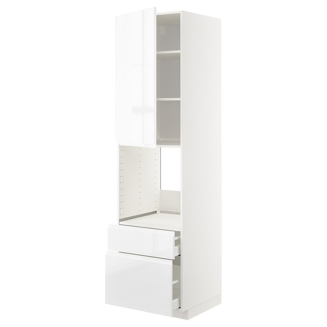 IKEA METOD МЕТОД / MAXIMERA МАКСИМЕРА Высокий шкаф для духовки с дверцей / ящиками, белый / Voxtorp глянцевый / белый, 60x60x220 см 19460638 | 194.606.38