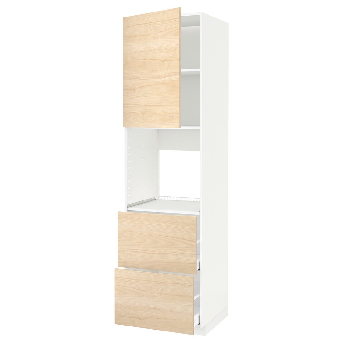 IKEA METOD МЕТОД / MAXIMERA МАКСИМЕРА Высокий шкаф для духовки с дверцей / ящиками, белый / Askersund узор светлый ясень, 60x60x220 см 59465945 | 594.659.45