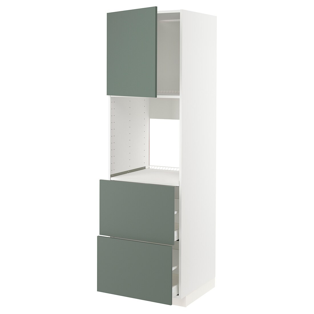 IKEA METOD МЕТОД / MAXIMERA МАКСИМЕРА Высокий шкаф для духовки с дверцей / ящиками, белый / Bodarp серо-зеленый, 60x60x200 см 59456045 | 594.560.45