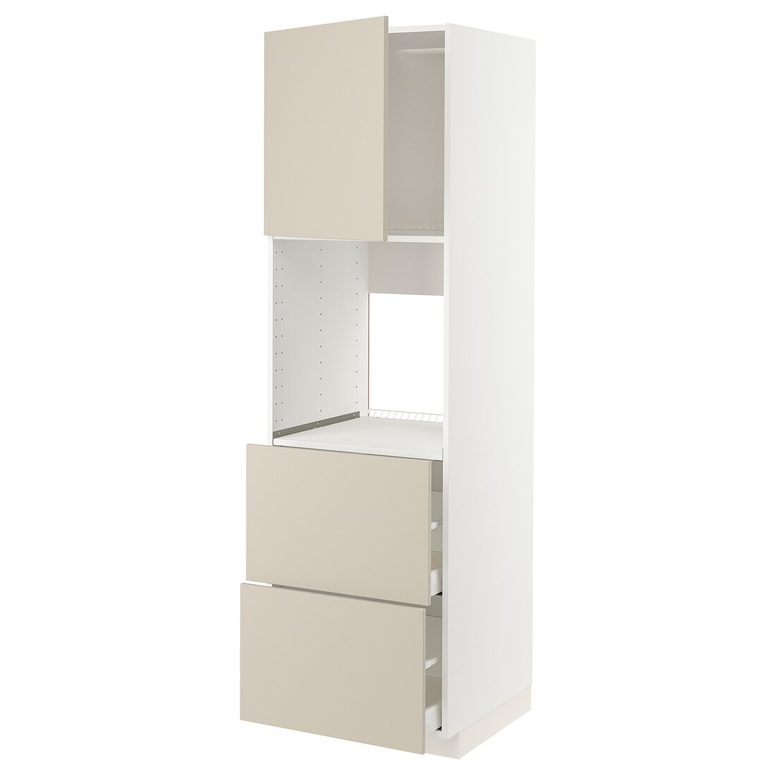 IKEA METOD МЕТОД / MAXIMERA МАКСИМЕРА Высокий шкаф для духовки с дверцей / ящиками, белый / Havstorp бежевый, 60x60x200 см 39456112 | 394.561.12