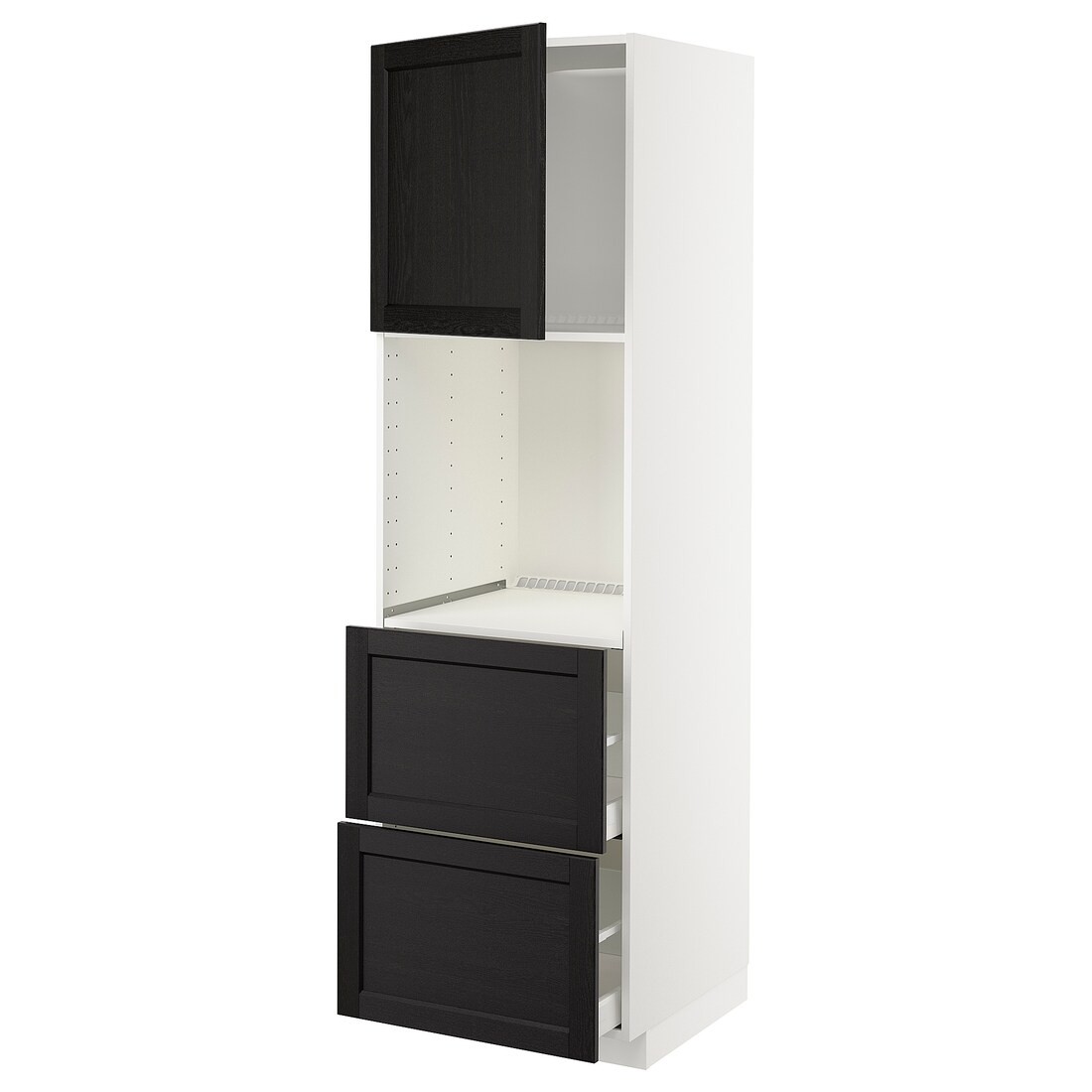 IKEA METOD МЕТОД / MAXIMERA МАКСИМЕРА Высокий шкаф для духовки с дверцей / ящиками, белый / Lerhyttan черная морилка, 60x60x200 см 79456025 | 794.560.25