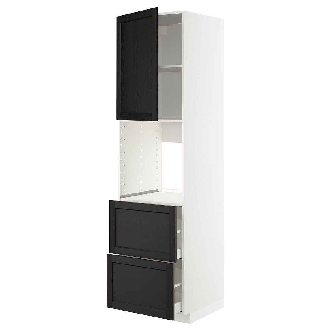 IKEA METOD МЕТОД / MAXIMERA МАКСИМЕРА Высокий шкаф для духовки с дверцей / ящиками, белый / Lerhyttan черная морилка, 60x60x220 см 59465163 | 594.651.63