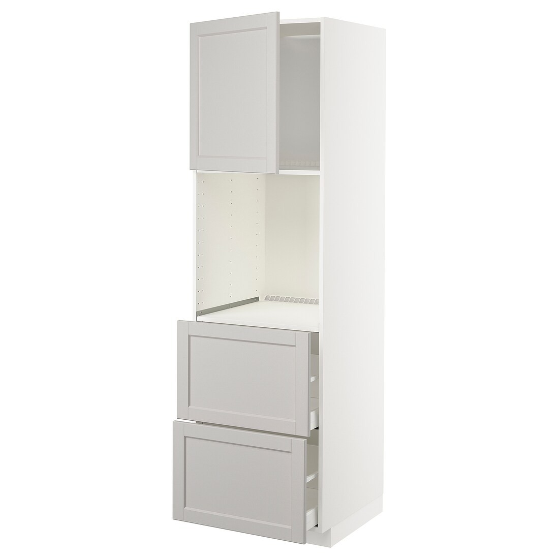 IKEA METOD МЕТОД / MAXIMERA МАКСИМЕРА Высокий шкаф для духовки с дверцей / ящиками, белый / Lerhyttan светло-серый, 60x60x200 см 89458024 | 894.580.24