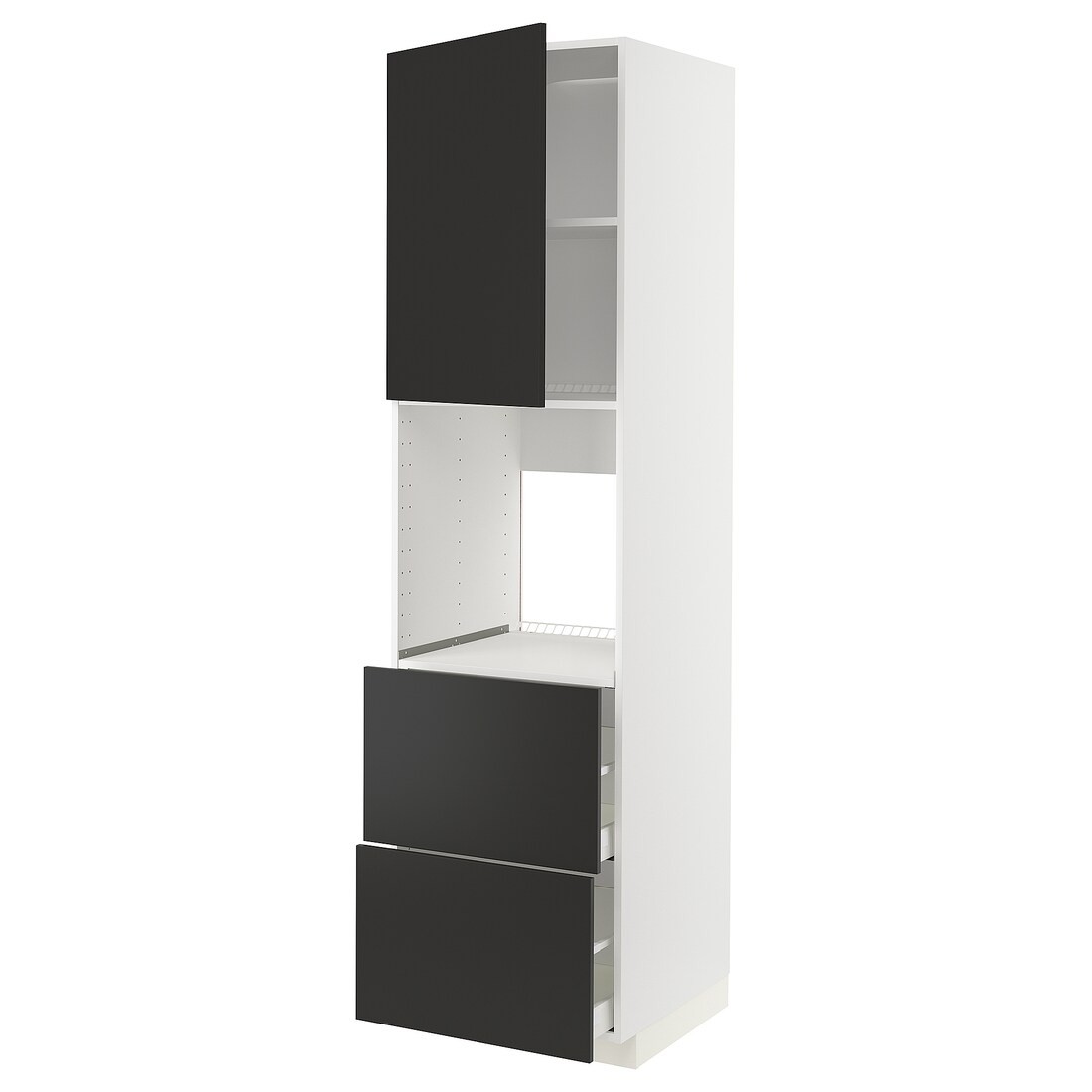 IKEA METOD МЕТОД / MAXIMERA МАКСИМЕРА Высокий шкаф для духовки с дверцей / ящиками, белый / Nickebo матовый антрацит, 60x60x220 см 19498486 | 194.984.86