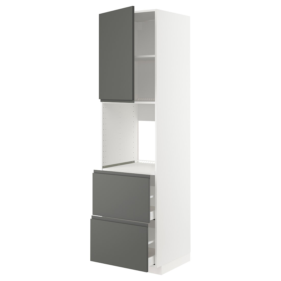 IKEA METOD МЕТОД / MAXIMERA МАКСИМЕРА Высокий шкаф для духовки с дверцей / ящиками, белый / Voxtorp темно-серый, 60x60x220 см 99460663 | 994.606.63