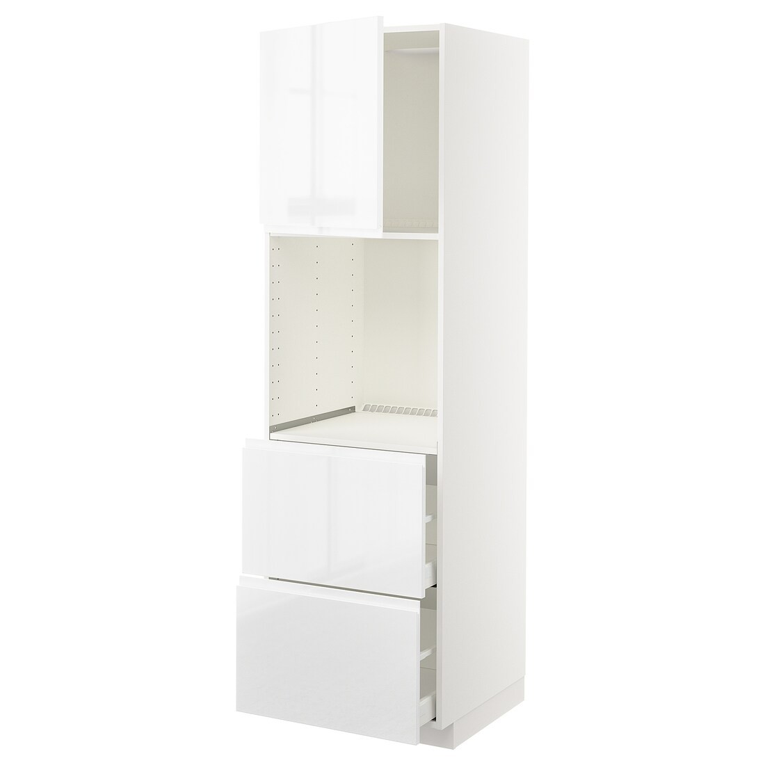 IKEA METOD МЕТОД / MAXIMERA МАКСИМЕРА Высокий шкаф для духовки с дверцей / ящиками, белый / Voxtorp глянцевый / белый, 60x60x200 см 39459691 394.596.91