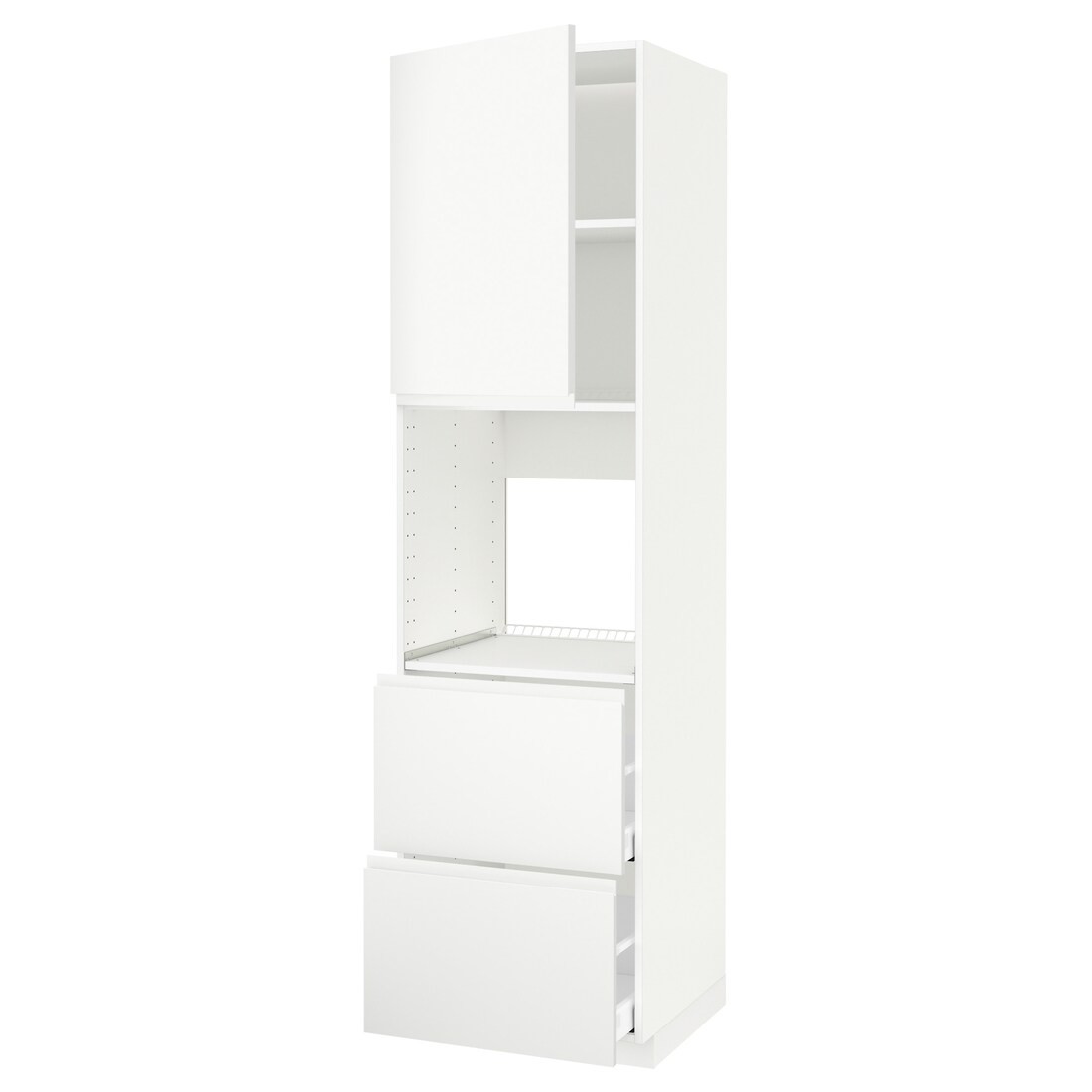 IKEA METOD МЕТОД / MAXIMERA МАКСИМЕРА Высокий шкаф для духовки с дверцей / ящиками, белый / Voxtorp матовый белый, 60x60x220 см 69462395 694.623.95