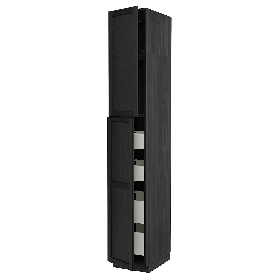 IKEA METOD МЕТОД / MAXIMERA МАКСИМЕРА Шкаф высокий 2 двери / 4 ящика, черный / Lerhyttan черная морилка, 40x60x240 см 69460202 694.602.02