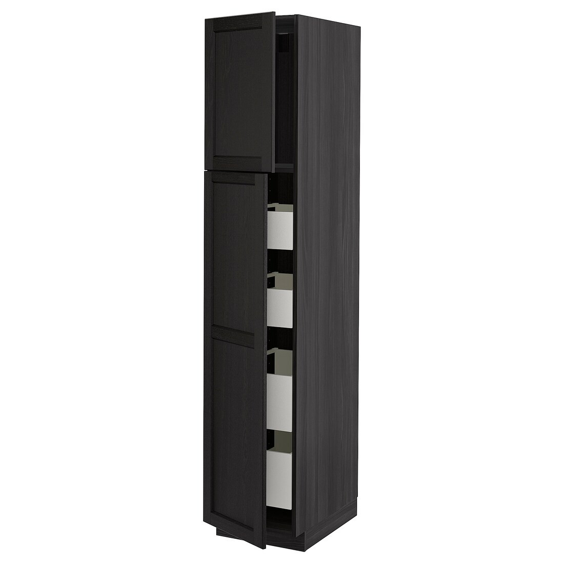 IKEA METOD МЕТОД / MAXIMERA МАКСИМЕРА Шкаф высокий 2 двери / 4 ящика, черный / Lerhyttan черная морилка, 40x60x200 см 19462091 | 194.620.91