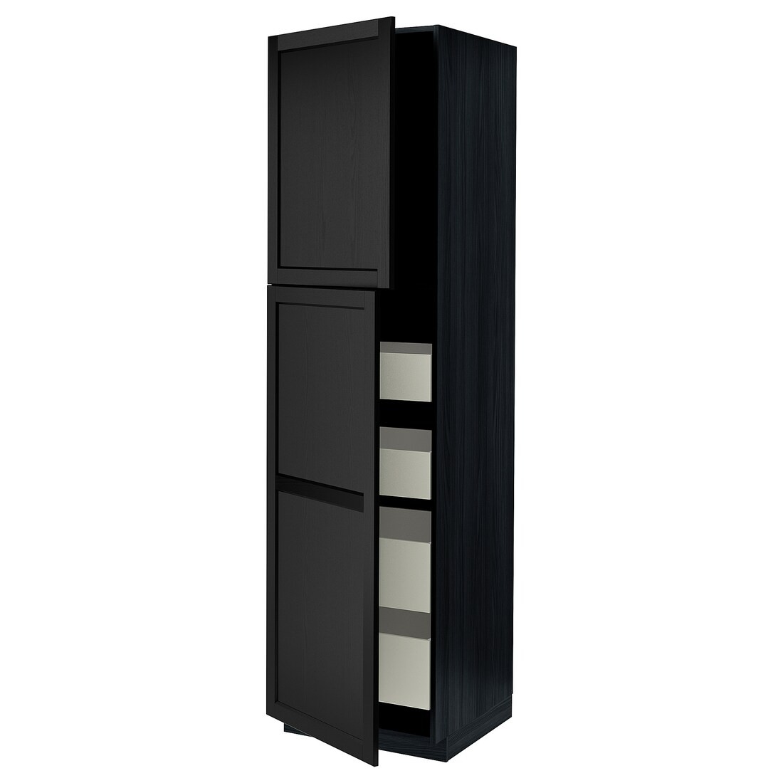 IKEA METOD МЕТОД / MAXIMERA МАКСИМЕРА Шкаф высокий 2 двери / 4 ящика, черный / Lerhyttan черная морилка, 60x60x220 см 59459567 594.595.67