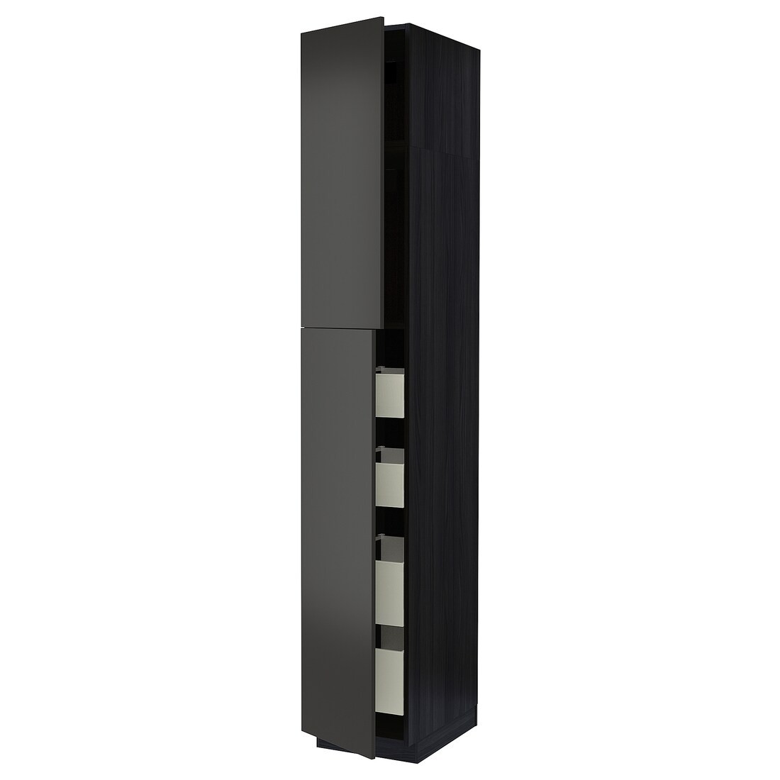 IKEA METOD МЕТОД / MAXIMERA МАКСИМЕРА Шкаф высокий 2 двери / 4 ящика, черный / Nickebo матовый антрацит, 40x60x240 см 39498193 | 394.981.93