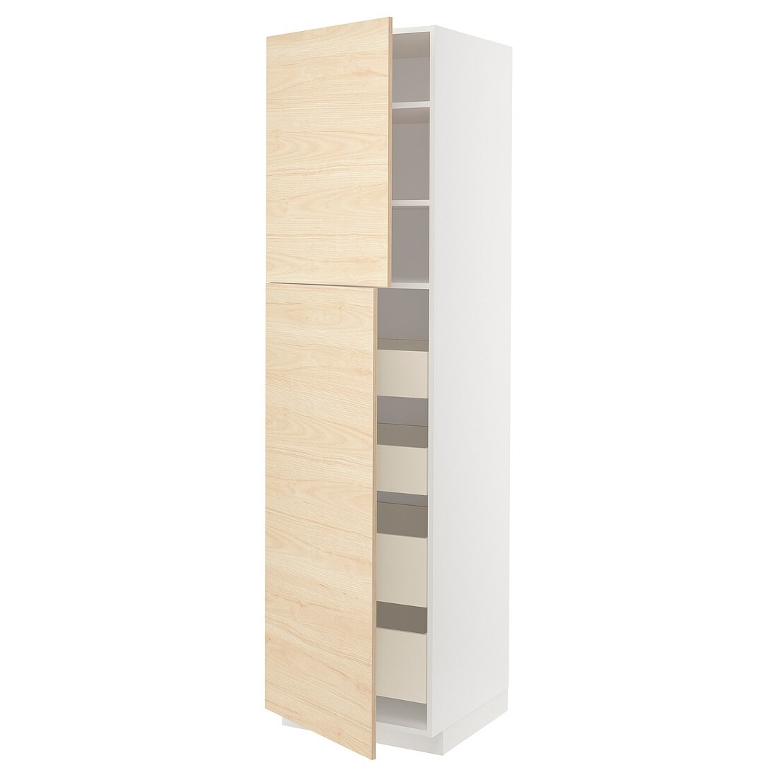 IKEA METOD МЕТОД / MAXIMERA МАКСИМЕРА Шкаф высокий 2 двери / 4 ящика, белый / Askersund узор светлый ясень, 60x60x220 см 99465991 | 994.659.91