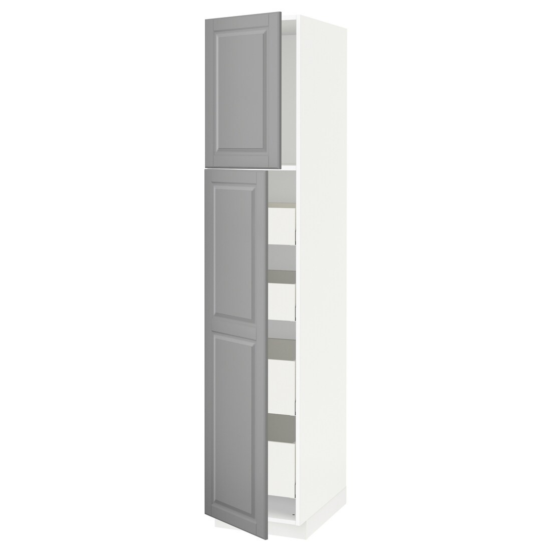 IKEA METOD МЕТОД / MAXIMERA МАКСИМЕРА Шкаф высокий 2 двери / 4 ящика, белый / Bodbyn серый, 40x60x200 см 29464914 | 294.649.14