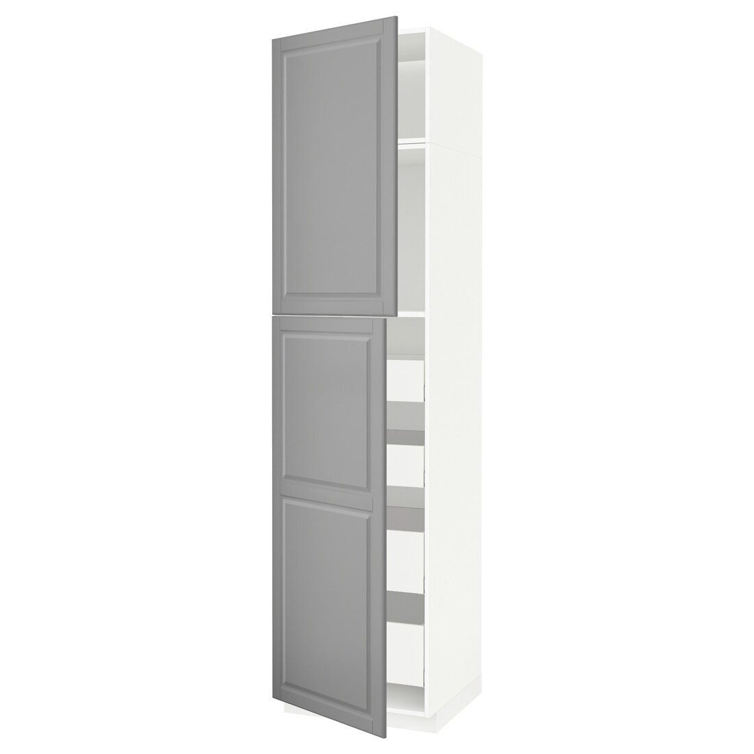 IKEA METOD МЕТОД / MAXIMERA МАКСИМЕРА Шкаф высокий 2 двери / 4 ящика, белый / Bodbyn серый, 60x60x240 см 29460968 294.609.68