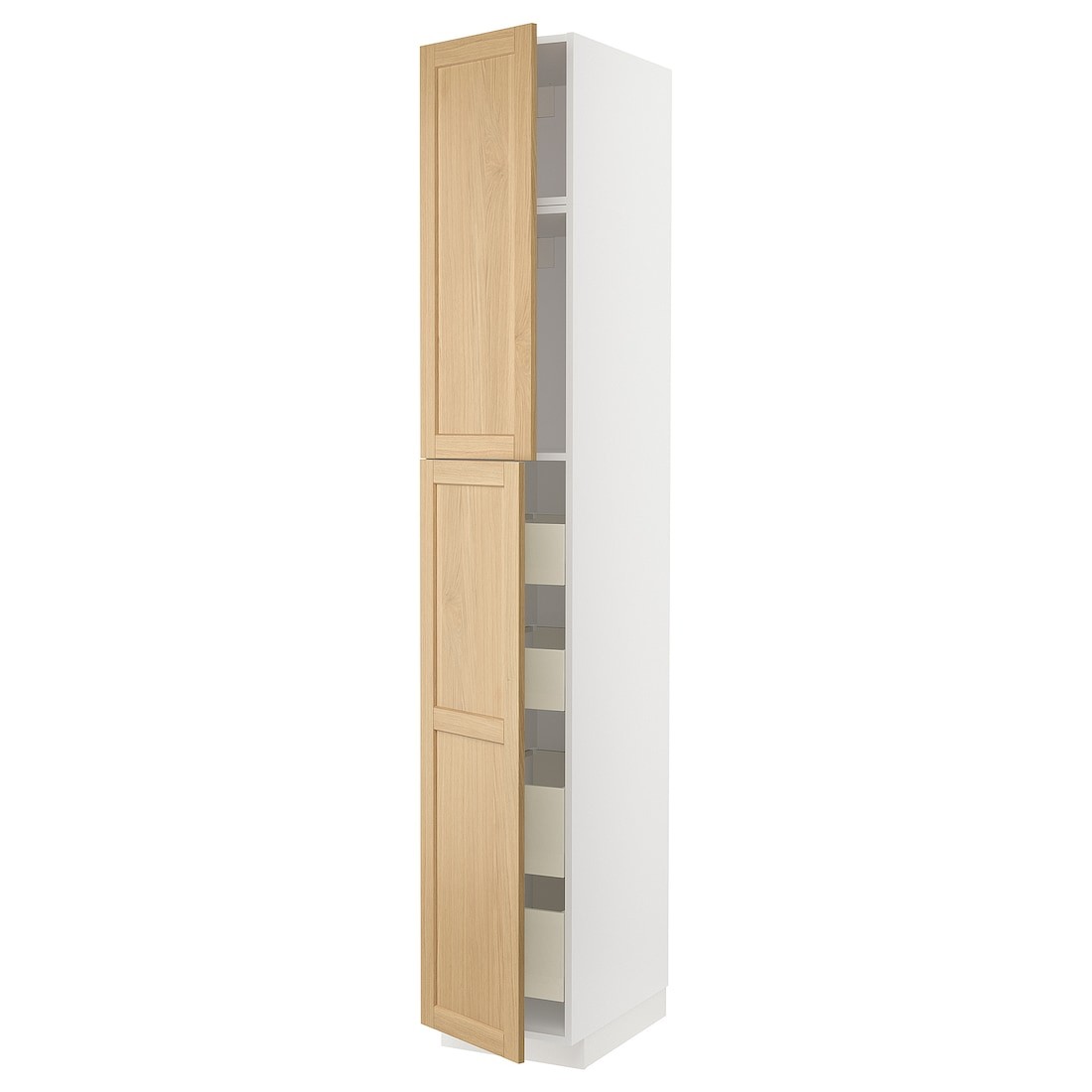 IKEA METOD / MAXIMERA Шкаф высокий 2 двери / 4 ящика, белый / дуб Forsbacka, 40x60x240 см 99509476 | 995.094.76