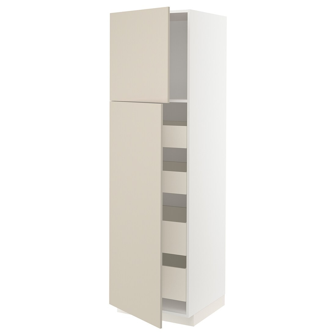 IKEA METOD МЕТОД / MAXIMERA МАКСИМЕРА Шкаф высокий 2 двери / 4 ящика, белый / Havstorp бежевый, 60x60x200 см 79455813 | 794.558.13