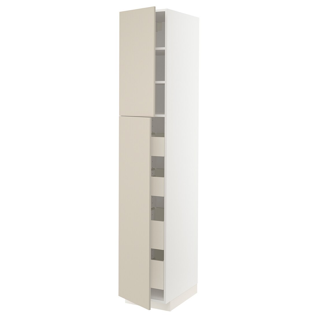 IKEA METOD МЕТОД / MAXIMERA МАКСИМЕРА Шкаф высокий 2 двери / 4 ящика, белый / Havstorp бежевый, 40x60x220 см 09460846 | 094.608.46