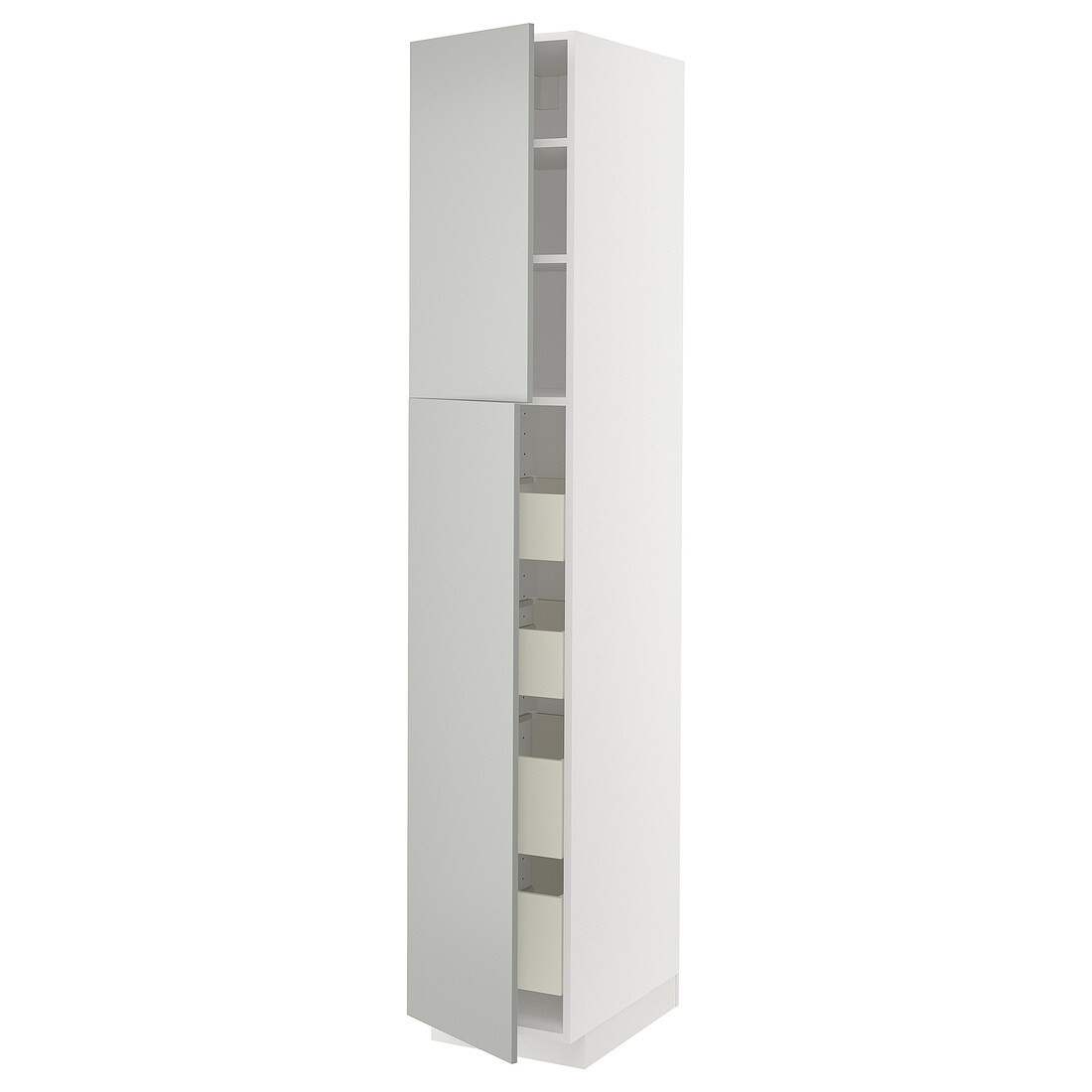 IKEA METOD / MAXIMERA Шкаф высокий 2 двери / 4 ящика, белый / Хавсторп светло-серый, 40x60x220 см 79538936 | 795.389.36