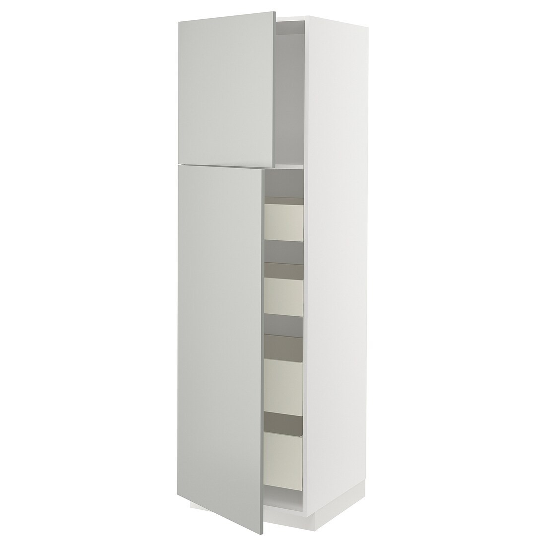 IKEA METOD / MAXIMERA Шкаф высокий 2 двери / 4 ящика, белый / Хавсторп светло-серый, 60x60x200 см 09538591 | 095.385.91